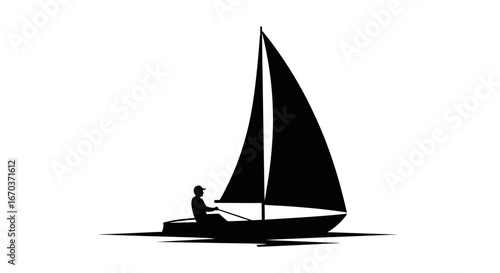 Black Silhouette Icon A yacht anchored offshore with a small dinghy tied behind