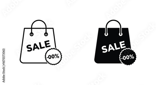Sale shopping bags with discount icons in black and white