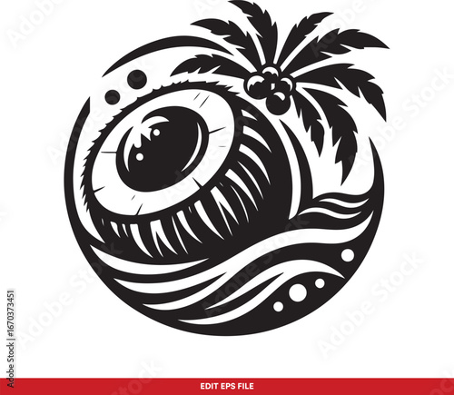 Stylized Tropical Coconut Palm Tree Island Logo Design