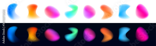 A set of neon pattern in various shapes glows with vibrant, multicolored light. The smooth transitions between colors create a harmonious and futuristic look. Perfect for digital artwork. PNG