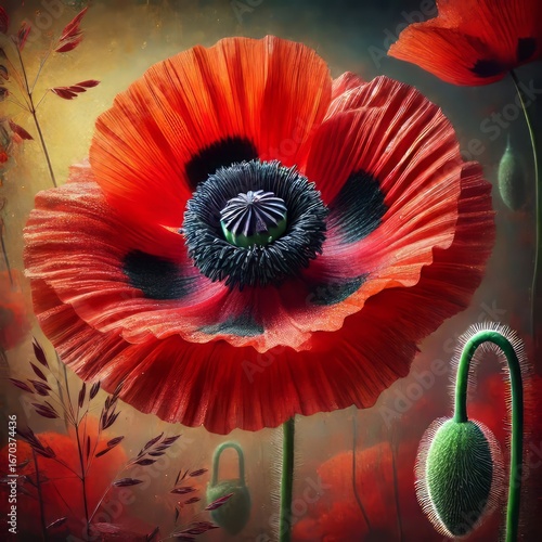 Poppy s petals is emphasized