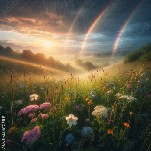 Rainy Meadow sky at dawn