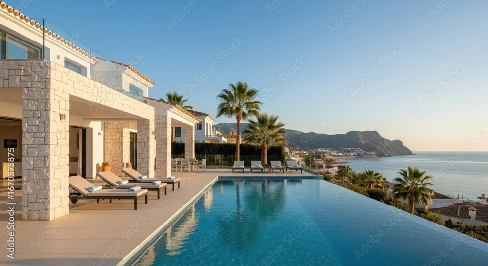 Fototapeta premium Beautifully crafted modern house design with pool, exterior visualization