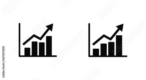 Black and white icons of growing bar graphs with upward trend arrows