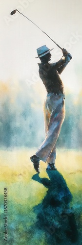 Golf Swing: Artistic Painting of Golfer in Action on the Course