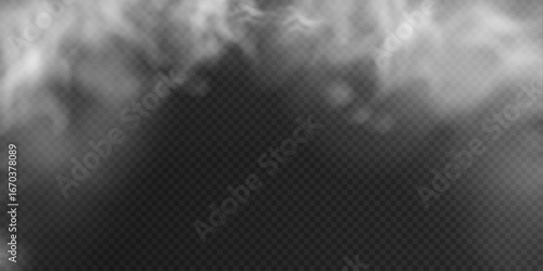 Special effect of steam, smoke, fog, clouds. A dreamy white smog explosion isolated on transparent background. Perfect for magic, dream, or explosion concepts.