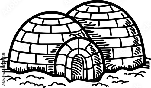 Traditional igloo snow house illustration winter shelter architecture, arctic survival structure, cold climate dwelling
