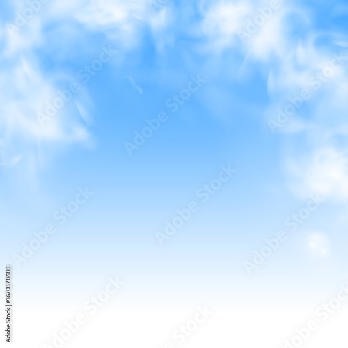 Nature sky beautiful blue and white clouds white transparent background PNG. Cloud texture, fire smoke wave, foggy nature. Abstract white and blue color gradient background.	