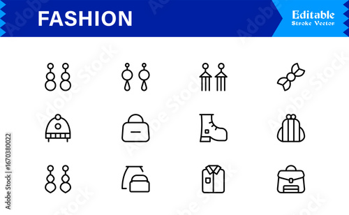Elegant Fashion line icon set with modern minimal design, professional vector style, unique outline collection for contemporary apparel, style, and trend concepts, premium quality graphics