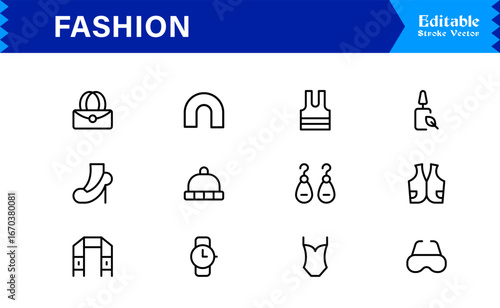 Elegant Fashion line icon set with modern minimal design, professional vector style, unique outline collection for contemporary apparel, style, and trend concepts, premium quality graphics