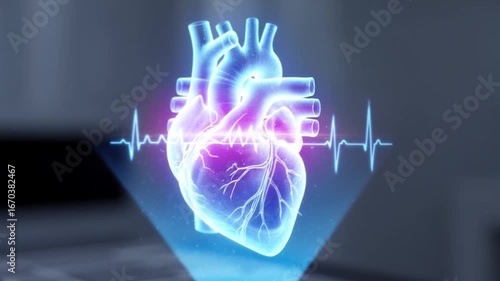 Futuristic Heart Visualization with Pulse Line and Digital Interface