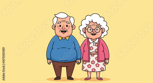 Simple Handdrawn Elderly Couple Character Illustration in Cartoon Style Design