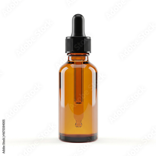 Conta gotas em vidro de âmbar isolado em fundo branco, frasco de sérum