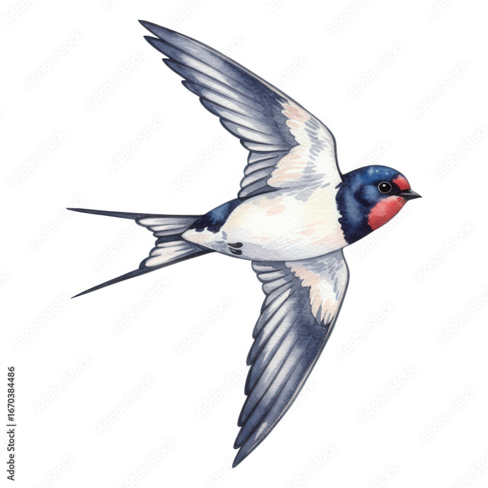 Obraz premium Watercolor swallow bird in flight detailed feathers flying isolate wings