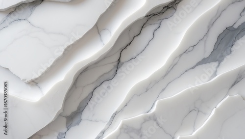 Abstract close up of white marble with grey veins and rippled texture