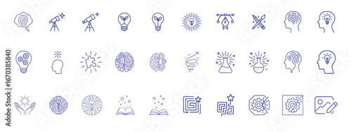creativity and  Innovation Line Icons Pack Imagination, Inspiration, Originality, Lightbulb Ideas, Creative Thinking Vector Symbols vector illustration 