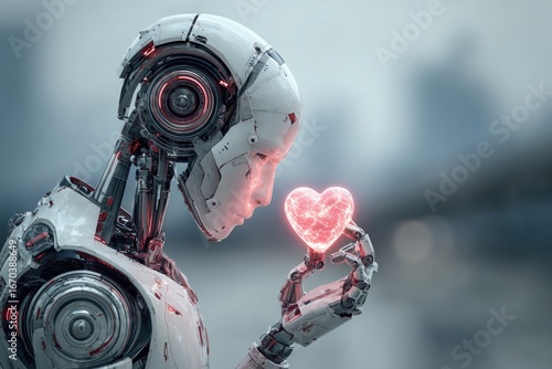 A robot with a glowing heart