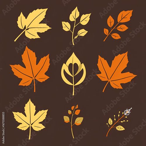 Vector set of decorative autumn leaf silhouettes.