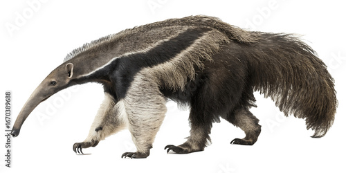 Majestic Giant Anteater Isolated Against Black Backdrop Showcasing Unique Morphology and Fur Texture Emphasizing Wildlife Conservation and Biodiversity Importance for Educational and Research Purposes