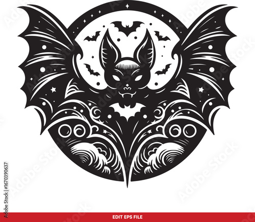 Mystical Bat Silhouette with Ornate Wings