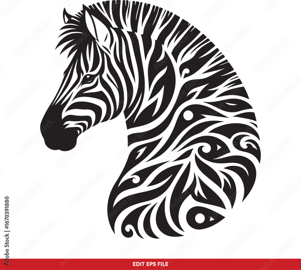Fototapeta premium Stylized Zebra Head Vector Illustration Black and White Design