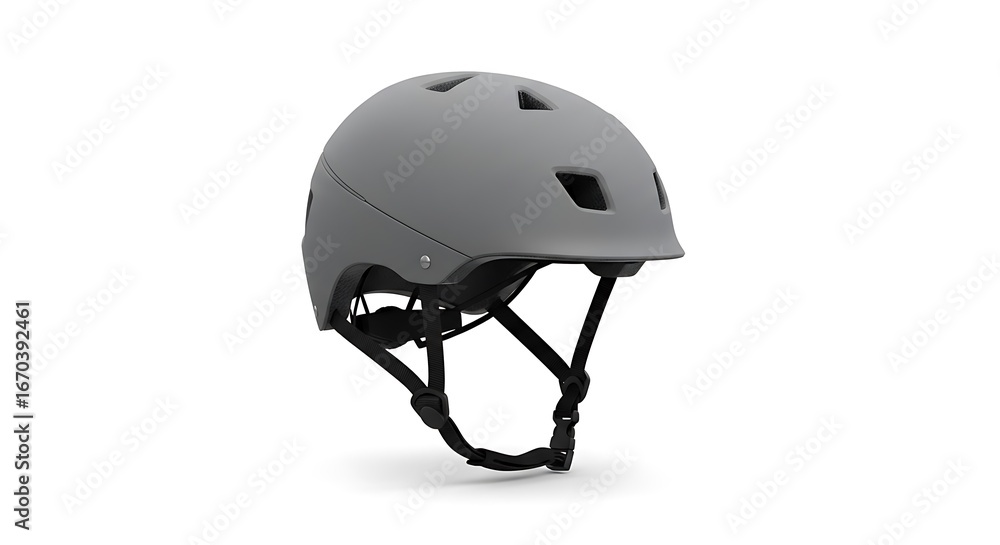 Fototapeta premium Sleek and Modern Gray Bicycle Helmet for Urban Commuting, Safety and Style Combined in a Matte Gray Bicycle Helmet