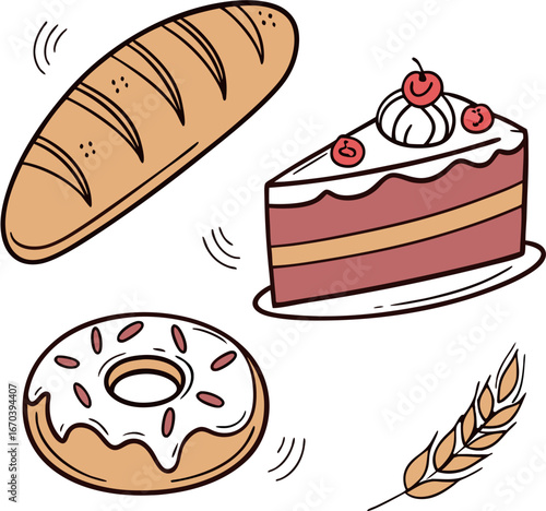 set of different kinds of food