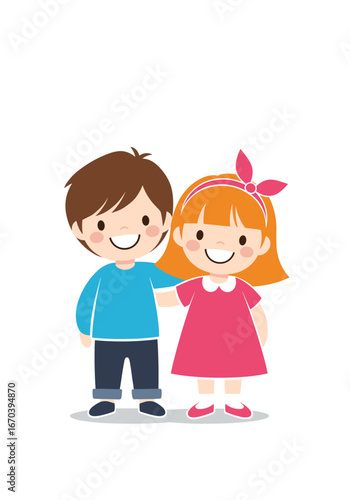 Adorable cartoon children smiling happily together, perfect for educational materials and wholesome family content