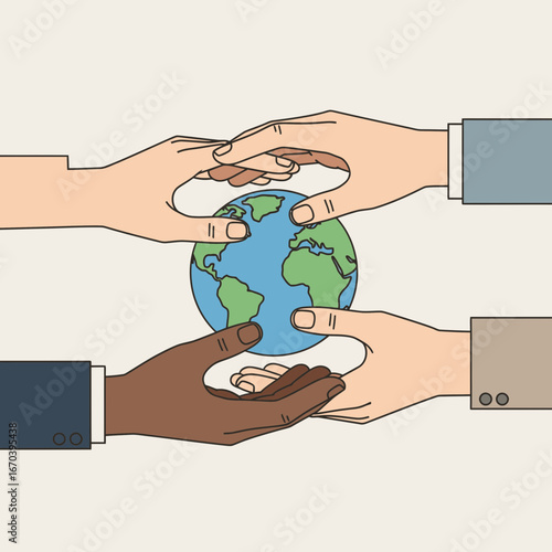 Multiple hands hold and support a small globe.
