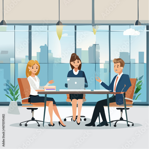 握手と会議で進むビジネスチーム — 企業向けコーポレートイラスト（Web・LinkedIn・プレゼン・ブローシャー用）