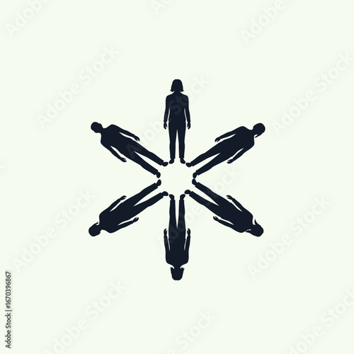 Silhouettes of people arranged in a circular pattern.