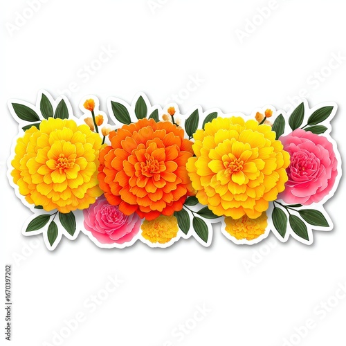 Vibrant Marigold and Rose Flower Sticker