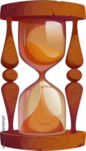 Cartoon 3D pirate game icon of hourglass for Caribbean corsairs GUI, vector asset. Medieval hourglass or sand clock and sandglass of ship time accessory for corsairs and pirate adventure arcade game