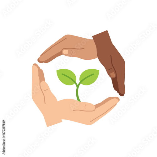 Hands cradle a small plant symbolizing growth and care.