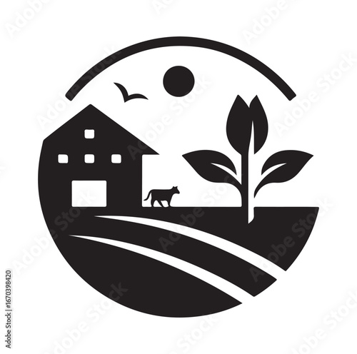 farming logo and black color silhouette