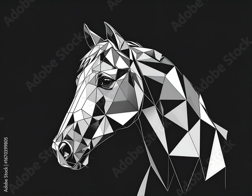 Geometric horse portrait on dark background