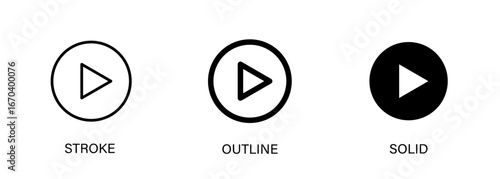 Play icon with editable stroke, outline and solid styles. Vector icon for ui design, media, video playback and multimedia.