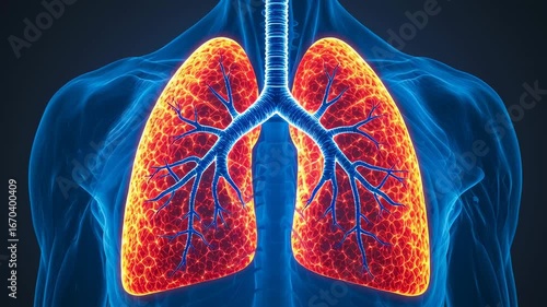 Detailed illustration of human lungs with vibrant colors.