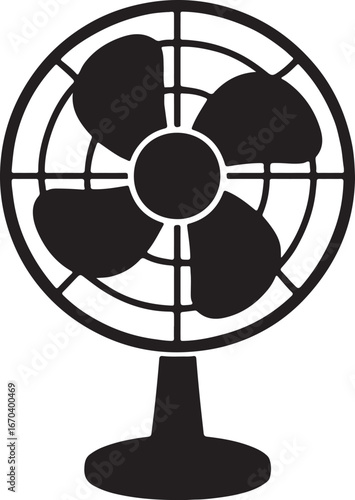 Retro metal electric fan with spinning blades on a black background, a vintage air cooler for a hot summer day