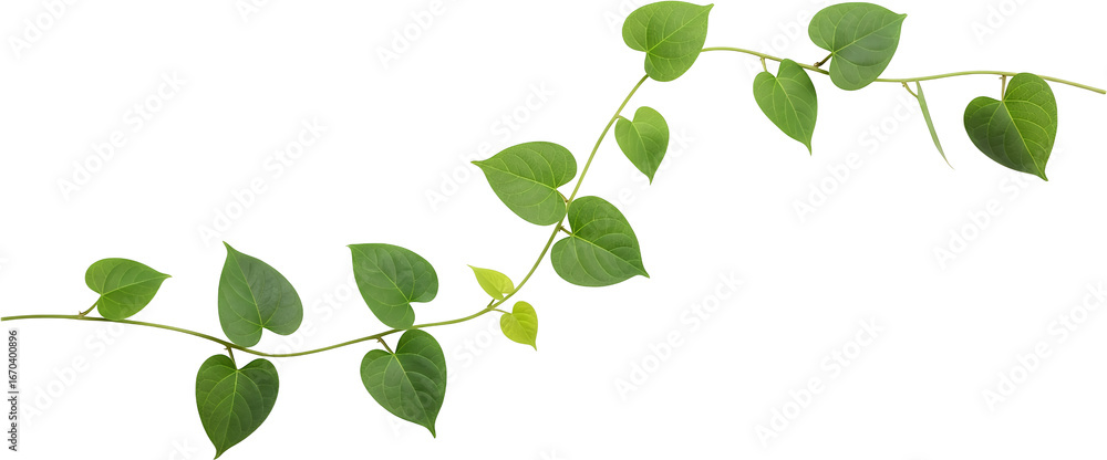 Obraz premium Green vine with heart shaped leaves growing on a thin stem isolate plant nature leaf foliage transparent background