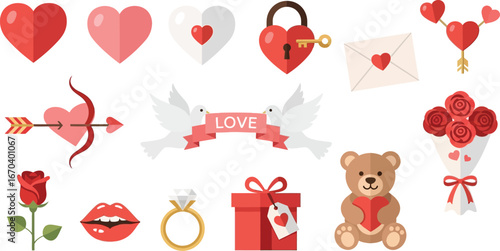 Romantic love icons perfect for Valentine's Day card designs and gifts