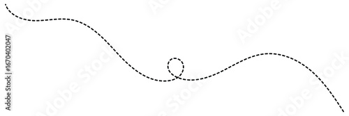 Curved wavy dotted line isolated. Abstract black lines wave curve motion. Long squiggle dashed line. Decorative Swirl Dotted Line Divide. 