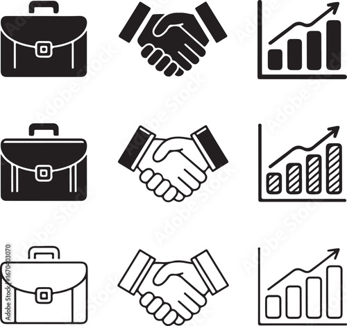 Icons representing business partnership financial growth and professional dealings