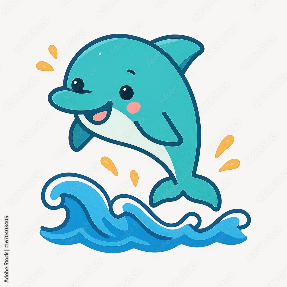 Naklejka premium Playful cartoon dolphin illustration.