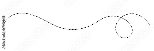 Hand drawn curve dotted line. Curly dotted line. Long dashed hand drawn squiggle. Dotted spiral curve line. Vector illustrator