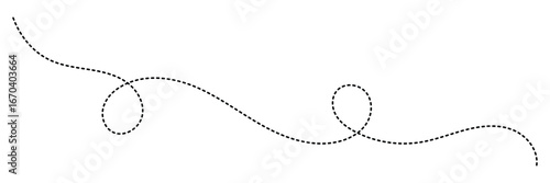 Hand drawn curve dotted line. Curly dotted line. Long dashed hand drawn squiggle. Dotted spiral curve line. Vector illustrator