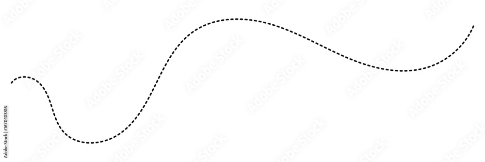 Fototapeta premium Hand drawn curve dotted line. Curly dotted line. Long dashed hand drawn squiggle. Dotted spiral curve line. Vector illustrator
