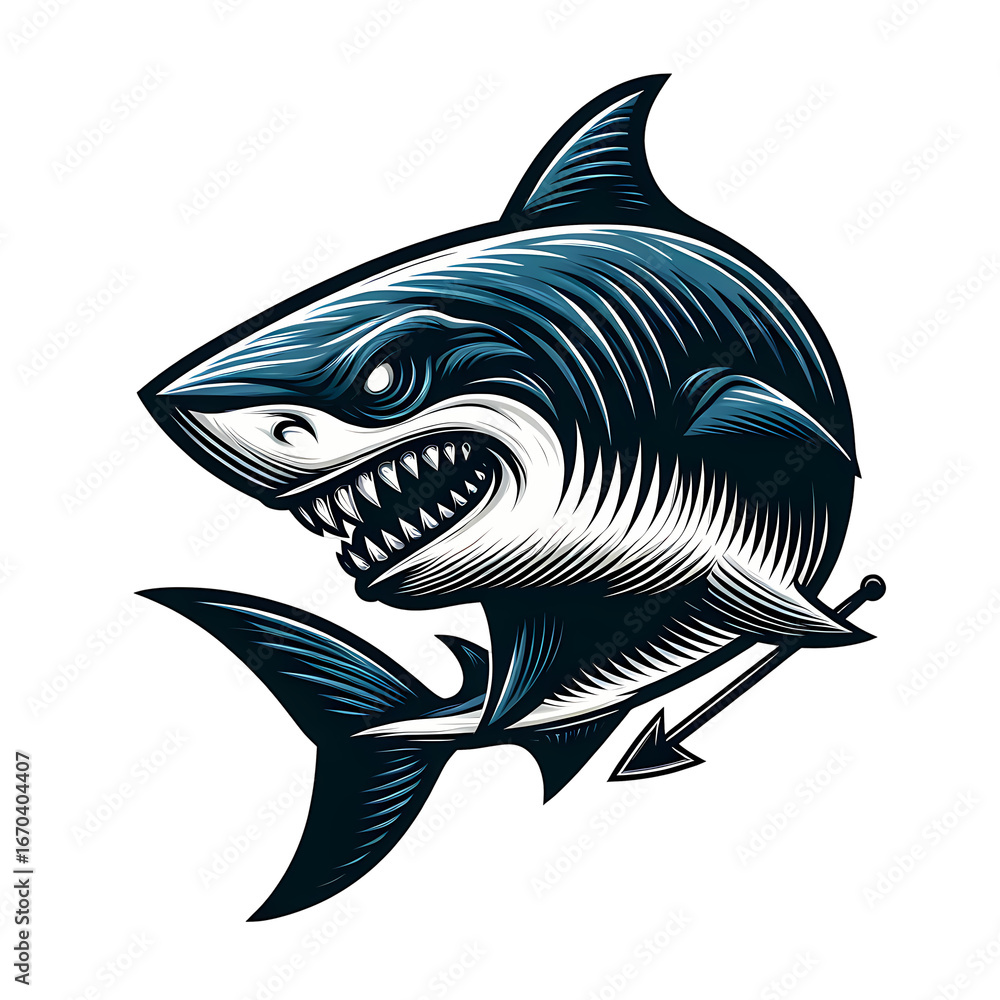 Obraz premium fish vector illustration, Aggressive Shark Mascot Logo