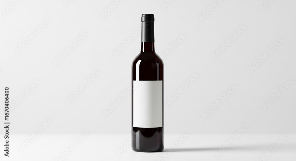Fototapeta premium Elegant Wine Bottle Mockup with Blank Label on White Surface for Branding or Design