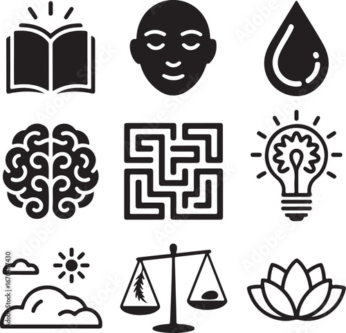 Abstract Concepts and Symbols Representing Knowledge and Well-being book open book